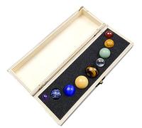 PAKMEZ Solar System 9 Planets Natural Gemstones Sphere with Wooden Gift Box, Galaxy UniverseCrystals Creative Gift for Astronomy Enthusiast Home Office Desk Decorations