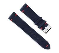 PAKMEZ Suede Leather Watch Straps 18-24mm Replacement Watchband, Dark Blue-Red Line, 24mm
