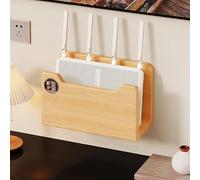 PAKMEZ Wall Mounted WiFi Box Hider, Solid Wood Projector Shelf, Modem Rack, Power Strip Cable Management Hider Organizer, Hollowed-Out Sides, for Bedroom Living Room(Log,26 * 8 * 17cm/10 * 3 * 6in)