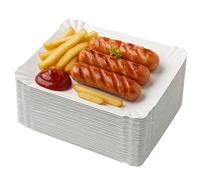 Pakomat Plates Trays 14x20cm 100pcs Paper Plates Disposable, Dessert Rectangular Stable Cardboard Plates, Event Cookware Eco Friendly Cardboard Plates Biodegradable