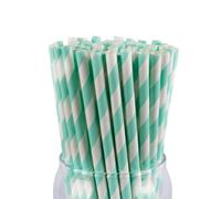 PakTalk Pack of 100 Paper Straws, Green Paper Straws, Biodegradable Disposable Drinking Straws for Drinks Bar Party Birthday Wedding Cold Drinks Juice (Mint Green)