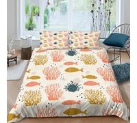PAKZJXQRF 3D Design Comfy Microfibre Fish coral pattern Comforter Cover Breathable Bedding Set with Pillowcases Vintage sea life Quilt Cover Sets All Season for Men Women Kids Double（200x200cm）