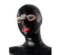 Palace Civet Latex Catsuit Gummi Rubber Fancy Open Mouth Big Eyes Hoods Masks 0.4MM (L) Black