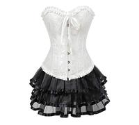 Palace Jacquard Vintage Corset Skirt Set with Multi Layer Lace - Strapless Embroidered Bustier - Halloween Party Corsets