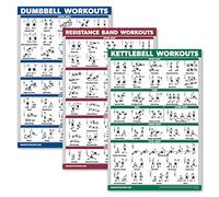 Palace Learning 3 Pack, Dumbbell Exercise Poster + Kettlebell Workouts + Resistance Bands Exercises - Set of 3 Workout Charts (LAMINATED, 18" x 24")