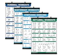 Palace Learning 4 Pack - Dumbbell + Bodyweight + Stretching + Kettlebell Workouts - Set of 4 Laminated Charts (18” x 24”, Plastic Frame)