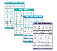 Palace Learning 4 Pack - Yoga Block Poses, Pilates Exercise, Yoga Poses Positions, Stretching Posters (18 x 24, Laminated)