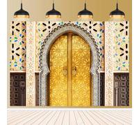 Palace of Morocco Backdrop for Moroccan Holiday Party Decorations Middle Eastern Style Architecture Moroccan Palace Door Photography Background Child Birthday Baby Shower Party Supplies Banner 9x6ft