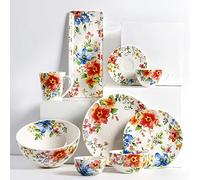 Palace Style 24 Piece Porcelain Dinnerware Set Service for 4 Plates and Bowls Sets Ceramics Dishes Dinnerware Sets with Dinner Plates Dessert Plates Bowls