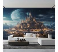 Palace Wallpaper, Moon Planet Mystery Castle Wall Mural for Living Room, Non-Woven Wall Paper for Bedroom 250X175cm, Photo Wallpaper Home Decor EL&D49
