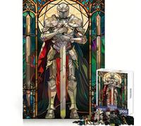 Paladin Warrior Stain Glas Jigsaw Puzzles 1000 Pieces for Adults Focus Brain Toy Home Leisure Tight Edge Santa Wish Gift (38x26cm)