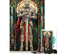 Paladin Warrior Stain Glas Jigsaw Puzzles 1000 Pieces for Adults Focus Brain Toy Home Leisure Tight Edge Santa Wish Gift (38x26cm)