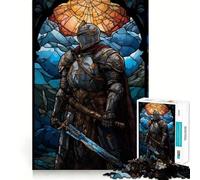 Paladin Warrior Stain Glas Jigsaw Puzzles for Adults1000 Piece Strengthen Memory Home Activity Clean Edge Festive Gift (38x52cm)