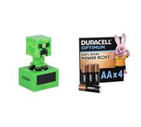 Paladone Minecraft Creeper Alarm Clock + Duracell Optimum pack of 4 AA