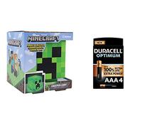 Paladone Minecraft Light BDP with Creeper Sounds Powered by 2X AAA Batteries, Gree, Green, 11cm, Duracell Optimum AAA Alkaline Batteries [Pack of 4], 1.5 V LR03 MN2400