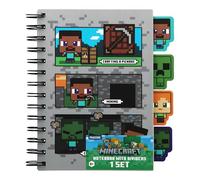 Paladone Minecraft Notebook Stationery Set for Boys, Officially Licensed A5 Spiral-Bound Planner with 4 Dividers and Ruler, Back to School Supplies