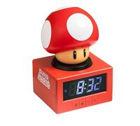 Paladone Super Mario Super Mushroom Icon Alarm Clock with Night Light - Digital Alarm Clock, Tap-to-Snooze, 16cm Tall, Official Nintendo Merchandise