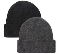 Paladoo Beanie Hat Knit Ski Cap Fisherman Beanie for Men Women, 2pack Black/Grey Heather, One Size