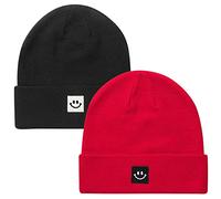 Paladoo Knit Beanie Hat for Men/Women 2Pack, 2pack Black/Red, One Size