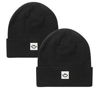 Paladoo Knit Beanie Hat with Smile Face, 2pack Black/Black, One Size