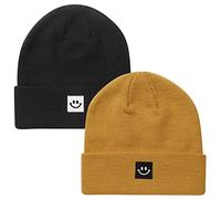 Paladoo Knit Beanie Hat with Smile Face, 2pack Black/Camel, One Size