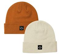 Paladoo Knit Beanie Hat with Smile Face, 2pack Dark Orange/Grey Apricot, One Size