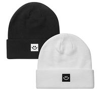 Paladoo Knit Beanie Hat with Smile Face, 2pack White/Black, One Size