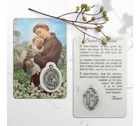 Palais du Rosaire Saint Anthony Prayer Card with Medal - Religious Image - Plastic Christian Worship