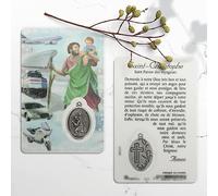 Palais du Rosaire St Christopher Prayer Card with Medal - Religious Image - Catholic Christian Worship Plastic Wall Art Plaque - Living Room Decor