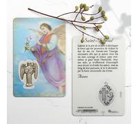 Palais du Rosaire St Gabriel Prayer Card with Medal - Religious Image - Christian Catholic Worship Silver Plaque Wall Art for Living Room