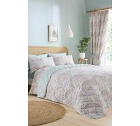 'Palais' Jacobean Damask Inspired Print Quilted Bedspread Dreams & Drapes Green One Size