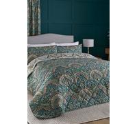 'Palais' Jacobean Damask Inspired Print Quilted Bedspread Dreams & Drapes Teal One Size