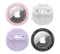 PALAMEDE Compatible with Holder Kids Airtag, Air Tags 4 Pack for Air Tag Kids Hidden Case, Waterproof Silicone Kid Air tag Holders Cover with Safety Pins Air Tags (Black/White/Pink/Purple)