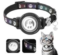 PALAMEDE for Airtag Cat Collar | Waterproof Cat Collar Airtag Holder - Breakaway Cat Airtag Collar with Bells, Cute Diamond Paw, Reflective, Lightweight GPS Collar for Cat, Kitten Black, XS(19-22CM)