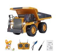 Palapozzy 1/24 Scale RC Mining Dump Truck for Adults, 2.4G 9CH Alloy RC Truck with Lights and Sound Effects, RC Construction Vehicle Model + Dog Building Blocks (160+PCS)