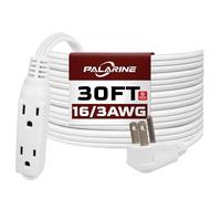 PALARINE - Flat Connector Extension Cable with 3 Way Extension Cable Indoor Extension Cable Flat Power Strip 16 Gauge 30 Feet White 3 Tips 16/3 SPT-3 13A