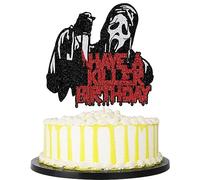 PALASASA Have a Killer Birthday Glitter Cake Topper,For Horror Classic Halloween Bloody Theme Birthday Party Cake Decorations (Death Killer)