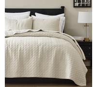 palassio Beige 100% Cotton Quilt King Size Bedding Sets with 2 Pillow Shams, Textured Lightweight Soft Bedspread Shabby Chic Coverlet, Neutral Quilted Comforter Bed Cover for All Season, 3 Pieces