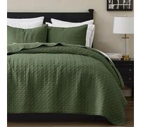 palassio Olive Green 100% Cotton Quilt King Size Bedding Sets with 2 Pillow Shams, Textured Lightweight Soft Bedspread Shabby Chic Coverlet, Quilted Comforter Bed Cover for All Season, 3 Pieces