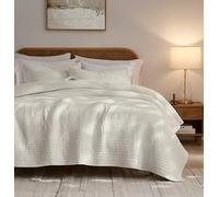 palassio Striped Beige 100% Cotton Quilt California Cal King Size Bedding Sets, Oversized Lightweight Channel Pick Stitch Textured Bedspread Soft Farmhouse Country Coverlet for All Season, 2 Shams