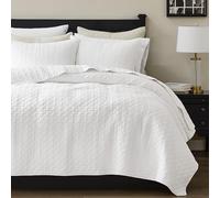 palassio White 100% Cotton Quilt Queen Size Bedding Sets with 2 Pillow Shams, Textured Lightweight Soft Bedspread Shabby Chic Coverlet, Quilted Comforter Bed Cover for All Season, 3 Pieces