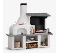 Palazzetti Antille Complete Outdoor Bbq With Wood Fired Oven - 90L X 255W X 250H - Concrete/stainless Steel - White