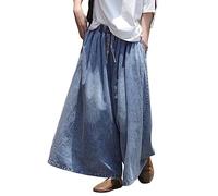Palazzo Trousers For Women Uk, Denim Culottes Pants Womens Wide Leg Pants Distressed Washed Elast High Waist Palazzo Trousers Autumn Boyfriends Jeans Pants Vintage Hippie Baggy Pants Y2K Streetwear,