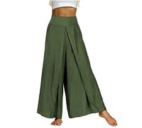 Palazzp Pants for Women Plus Size Cotton Linen Flowy Wrap Around Trousers Elastic High Waist Tummy Control Trousers Solid Ladies Summer Lounge Pants Loose Yoga Dance Bottoms