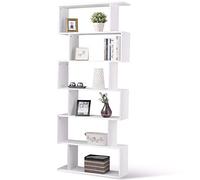 PALDIN Wooden Bookcase, 6 Tier Shelves Bookshelf white Cube Display Shelf Free Standing Particle Board Storage Display Shelving S Shape design Unit for Living Room (White)