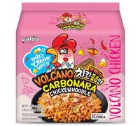 Paldo Volcano Carbonara Chicken Noodles 130g x 8 Packets (Bag of 2) - Bold Fusion of Creamy Carbonara & Fiery Spice | Instant Korean Ramen Multipack
