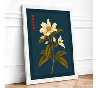 Pale Bloom and Characters Japandi Framed Wall Art Print A2 (59.4×42cm) White, Wall Decor for Living Room, Bedroom, Office & Home, Ready to Hang, Art Gift