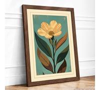 Pale Bloom in Teal Botanical Framed Wall Art Print A1 (84.1×59.4cm) Walnut, Wall Decor for Living Room, Bedroom, Office & Home, Ready to Hang, Art Gift