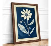 Pale Bloom on Navy Botanical Framed Wall Art Print A1 (84.1×59.4cm) Walnut, Wall Decor for Living Room, Bedroom, Office & Home, Ready to Hang, Art Gift