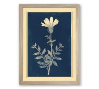 Pale Bloom on Navy Botanical Framed Wall Art Print A2 (59.4×42cm) Oak, Wall Decor for Living Room, Bedroom, Office & Home, Ready to Hang, Art Gift